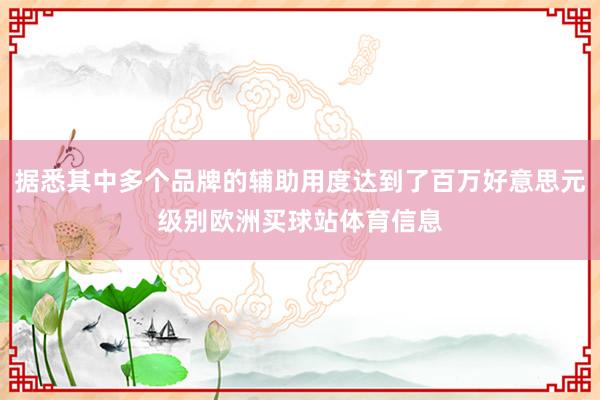 据悉其中多个品牌的辅助用度达到了百万好意思元级别欧洲买球站体育信息